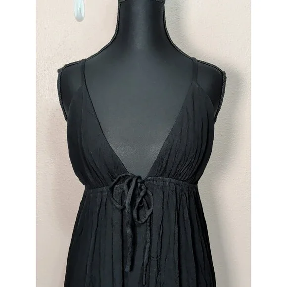 Rhea Womens Small/Medium Black Maxi Dress Sleeveless Deep V Neck Empire Waist - Picture 4 of 10